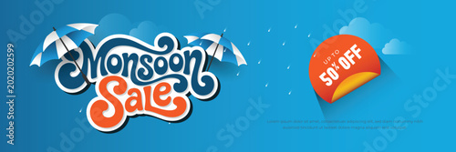 Vászonkép Monsoon Sale End Of Season Promotion banner Design Template