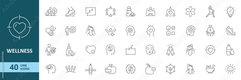 Fototapeta premium Wellness Line Icons Set for Yoga Meditation Healthcare and Healthy Lifestyle Design