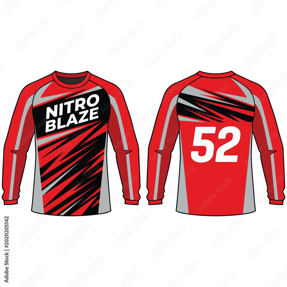 Fototapeta premium Custom long sleeve sports jersey design with diagonal red and black slashes