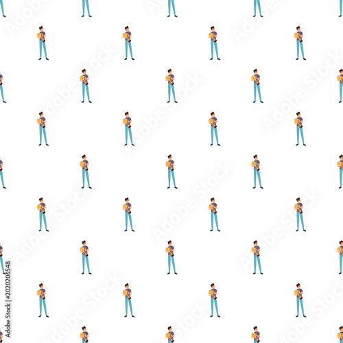 Man holding a golden key representing victory, success, and achievement in a repeating pattern