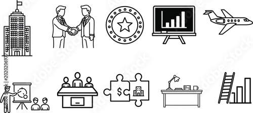 Bild auf Leinwand Collection of hand-drawn icons representing various aspects of corporate life