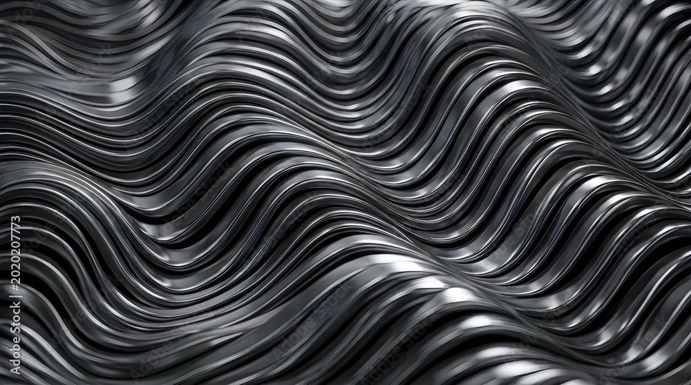 Fototapeta premium Abstract wave texture in black and white metallic style