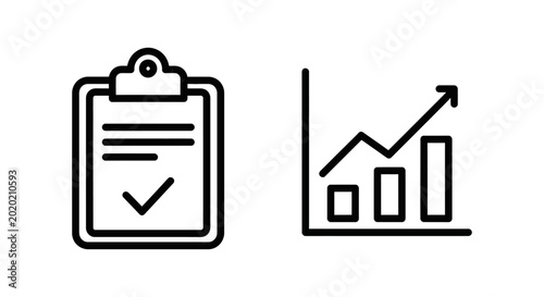 Poll results and survey analytics icon set showing data and task completion with analytics clipboard checklist checkmark statistics feedback analysis completion progress questionnaire