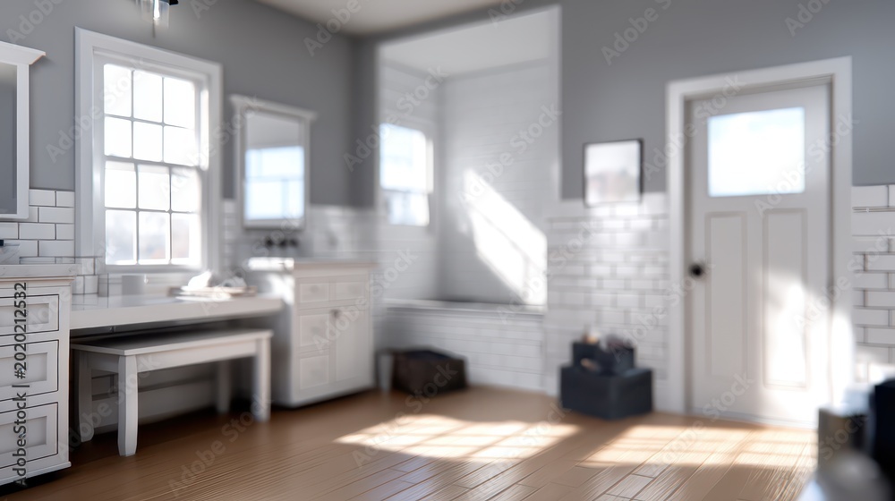 Fototapeta premium Luxury bathroom with city view and bathtub, modern interior, relaxation space, upscale lifestyle.