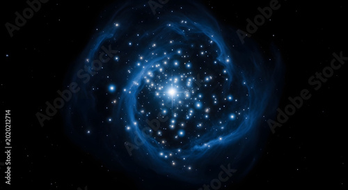 A vibrant blue star cluster glowing in deep space