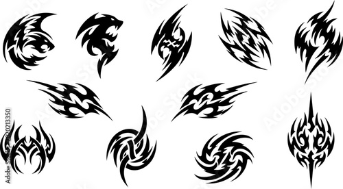 Fotografie Assortment of abstract black tribal tattoo style graphic elements