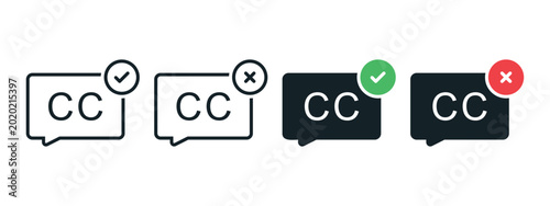 Fotografie Closed Caption Checklist Icon with Check and Cross Symbol