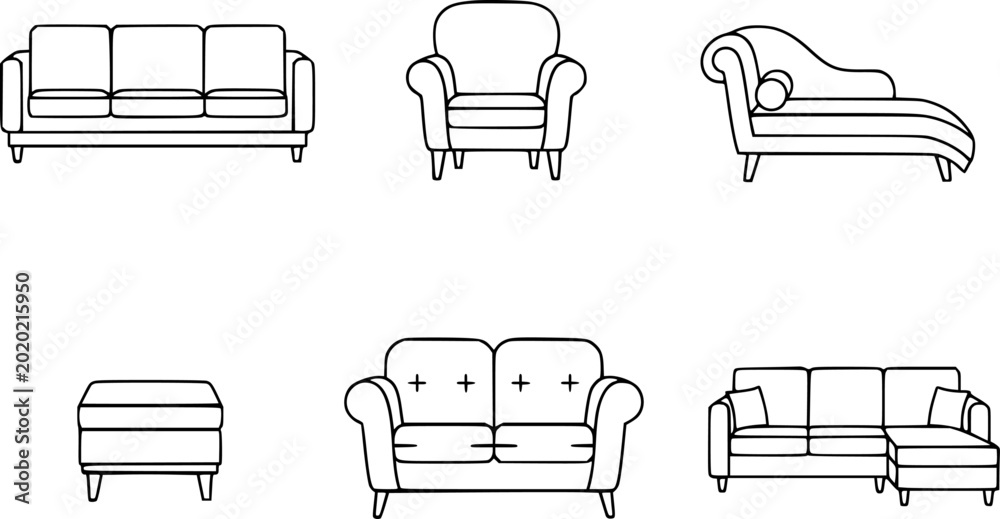Ταπετσαρία Collection of line furniture sofas, armchair, chaise lounge, ottoman