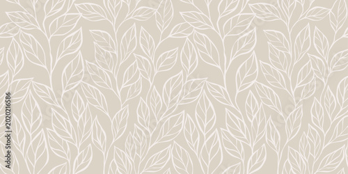 Fotografi Seamless floral pattern with watercolor leaves and delicate botanical elements