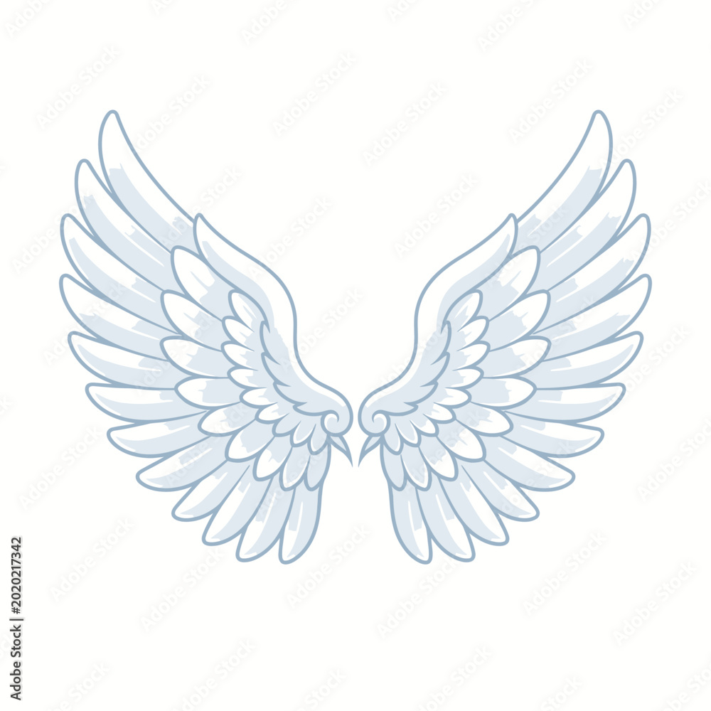 Fototapeta premium An angel's wings spread wide in a serene, mystical environment, showcasing delicate feathers and ethereal beauty.