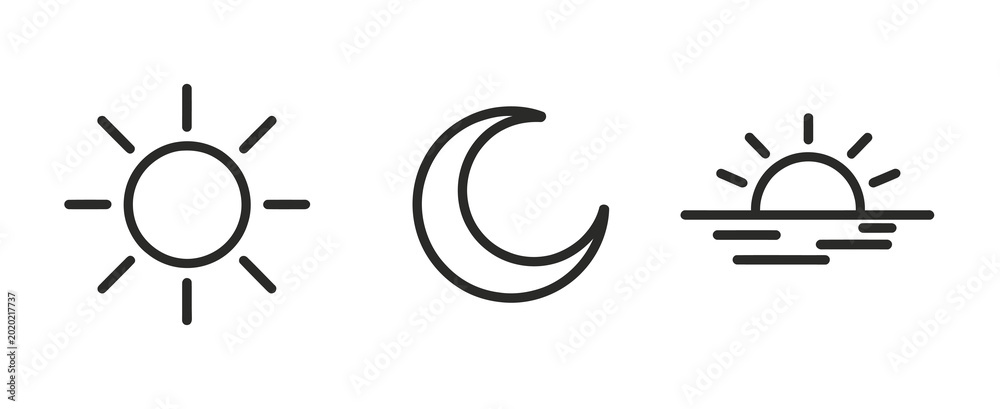 Εκτύπωση καμβά line art sun moon sunset outline icon collection, transparent background, flat w