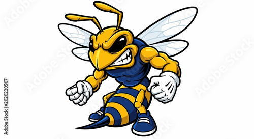 Obraz na plátně Cartoon Yellow Jacket, Mascot Character, Angry Insect, Sports Team Symbol