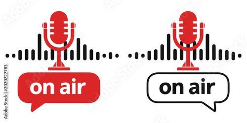 Obraz na płótnie live on air microphone and sound wave icon set broadcast symbols representing st