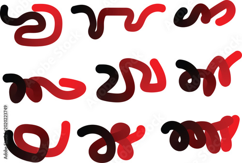 Abstract Red and Black Curved Brush Shapes Collection
