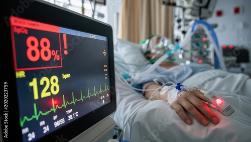 Hospital Patient Monitoring Vital Signs with Medical Equipment Display