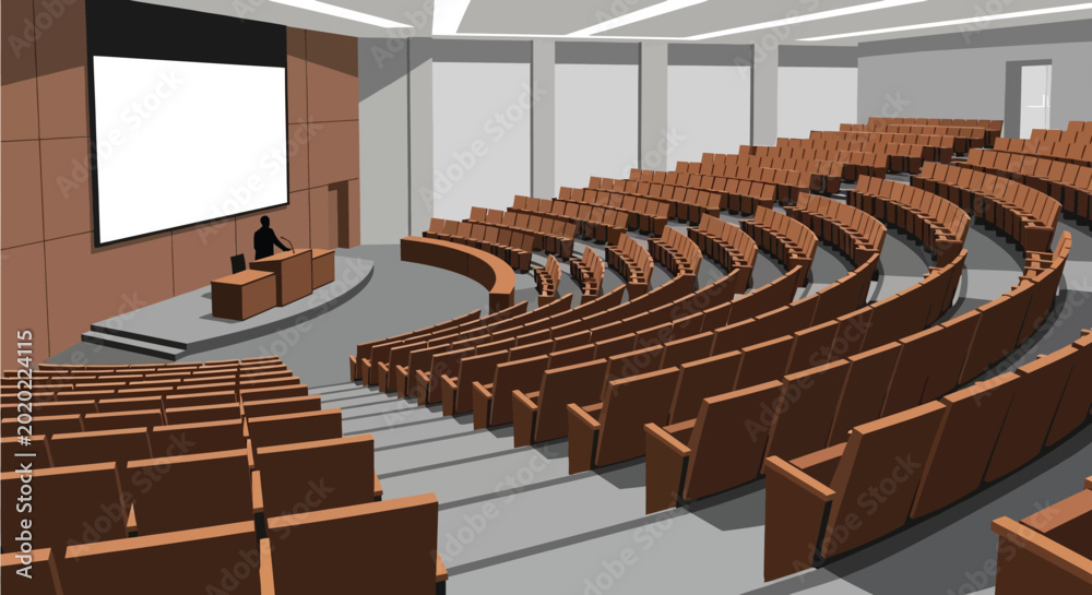 Φωτογραφία Empty modern lecture hall with rows of seats and screen