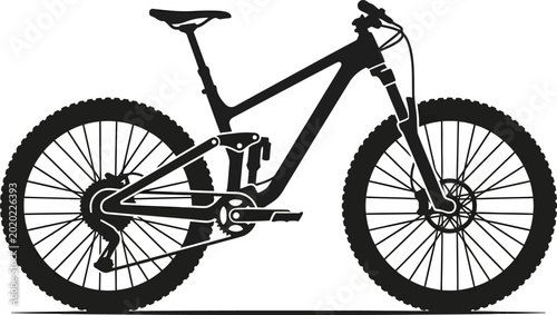 Cuadro en lienzo Black silhouette of full suspension mountain bike on transparent checkered background modern bicycle for downhill and trail riding extreme sports equipment outdoor adventure