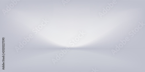 White grey studio room. Limbo light background. Abstract 3d gradient backdrop for product presentation. Minimal wall scene spotlight. Showcase, promotion display.