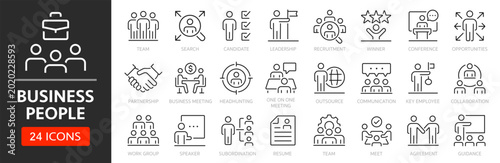 Business people line icon set. Editable Stroke. Team, human resources, meeting, partnership - stock vector.