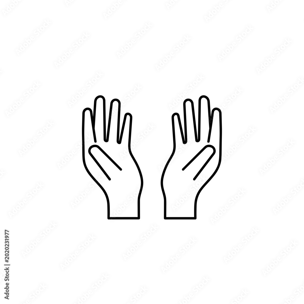 Obraz premium Two hands raised with open palms in a minimal line drawing 
