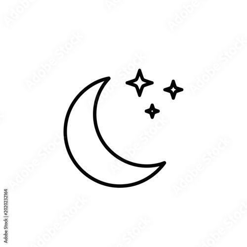 Simple line art of moon and stars in minimalist style  