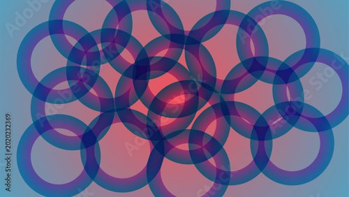 Seamless vector illustration of an abstract blue and purple background featuring a retro pattern of light circles and violet heart shapes for a decorative floral wallpaper design