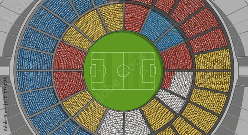 Aerial View of Empty Soccer Stadium Seating and Field
