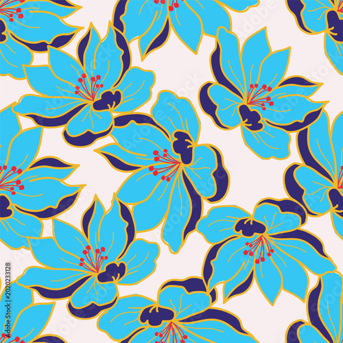 Seamless floral pattern, ditsy flower pattern, fabric print in elegant style on light background, blue timeless floral, small soft ditsy flower. Surface design for home textile, wallpaper pattern, fab