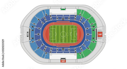 Aerial View of Soccer Stadium Seating Plan and Field