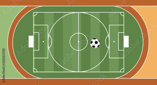 Aerial View of Soccer Field with Ball