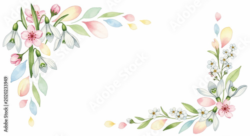 Spring Floral Corner Decorations with Delicate Flowers and Leaves.