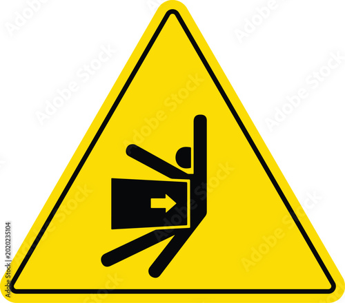 Crushing hazard warning sign pictogram of a person being crushed by a machine safety symbol for industrial danger isolated on white background