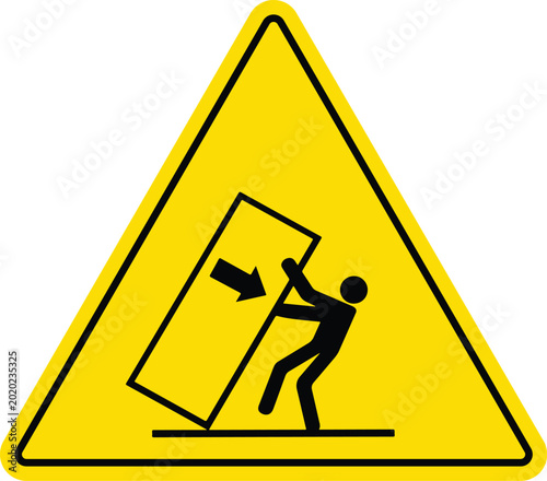 Warning sign for falling object hazard pictogram of person being crushed by a falling object safety symbol for danger isolated on white background