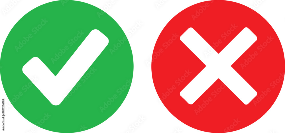 Fotografie Checkmark and cross icon set for approval and rejection Vector