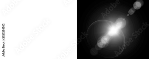 Fotografía Glowing white light with bokeh effect on a dark background with lens flares and