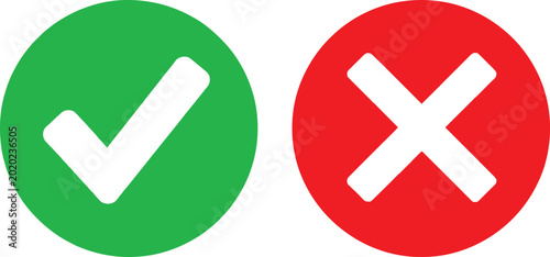 Checkmark and cross icon set for approval and rejection Vector
