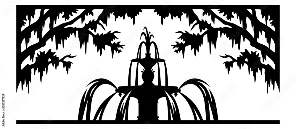 Εκτύπωση καμβά Forsyth Park Fountain Silhouette in Savannah Georgia with Spanish Moss Oak Tree