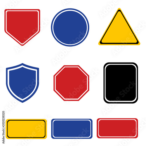 Free Download Set of various blank vector road sign shapes and frames in different colors for graphic design and customizable templates, ideal for creating custom symbols and informational graphics - GFXLoad
