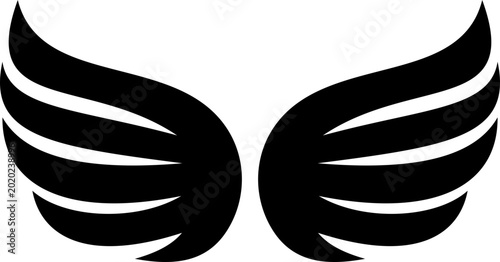 Wing icon angel wings, bird wings, feather wings symbols in black flat and line style vector, flying emblem badge icon pack for logo tattoo aviation fantasy design
