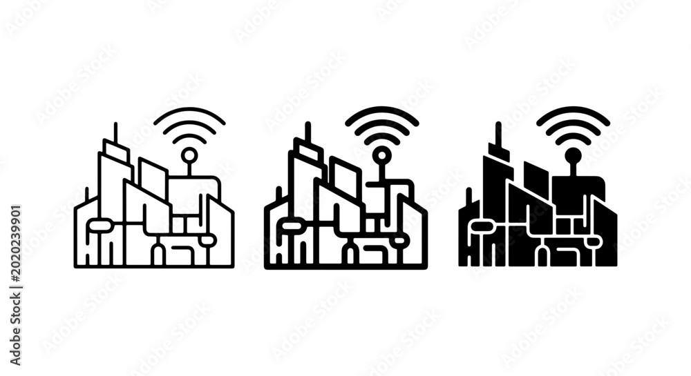 Naklejka premium Smart City Icons, Urban Technology Network, Connected Metropolis Vector Set