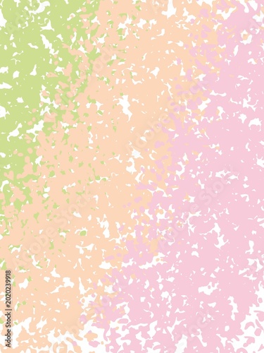 Soft pastel background with abstract splatter texture. Light green, peach, and pink tones blend gently. Speckled white areas add contrast and depth