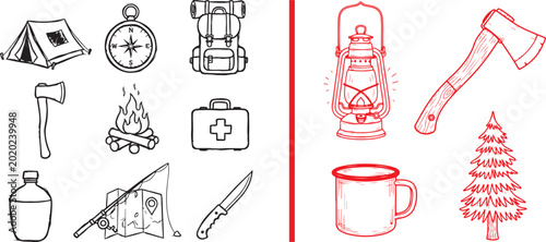 Εκτύπωση καμβά Hand-drawn camping and outdoor adventure icons set