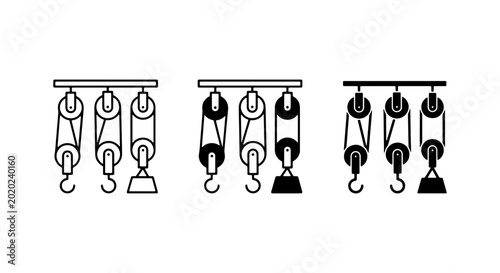 Tableau sur toile Pulley System Icons, Mechanical Advantage Vectors, Simple Machines Set, Physics