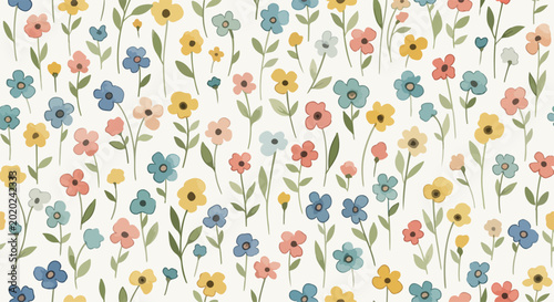 Photography Fresh watercolor blossoms pattern with airy composition and soft hues