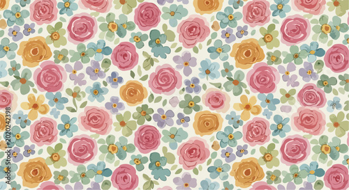 Foto Fresh wildflower pattern with watercolor texture and airy layout