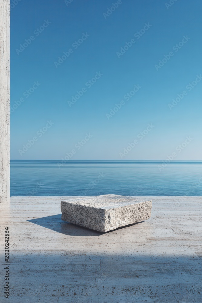 Fototapeta premium Solid stone block rests on concrete platform