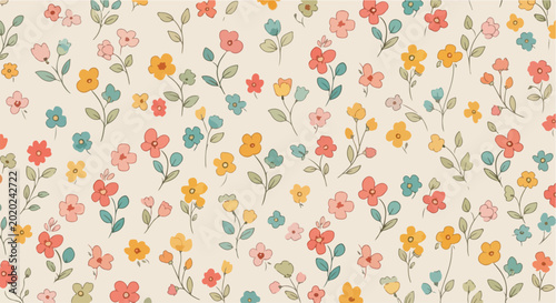 Tableau sur toile Light pastel botanical print with soft flowers and organic flowing stems