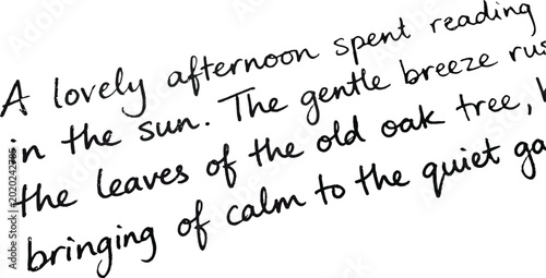 Fotografia Handwritten Cursive Note in Black Ink Describing Peaceful Outdoor Scene with Bre