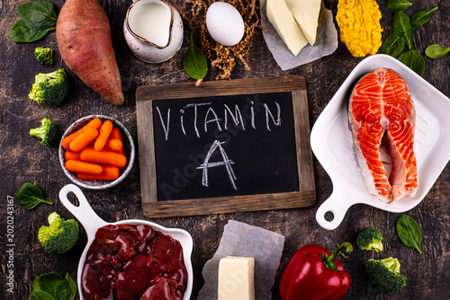 Fotografie Product containing vitamin A. retinol and beta carotene