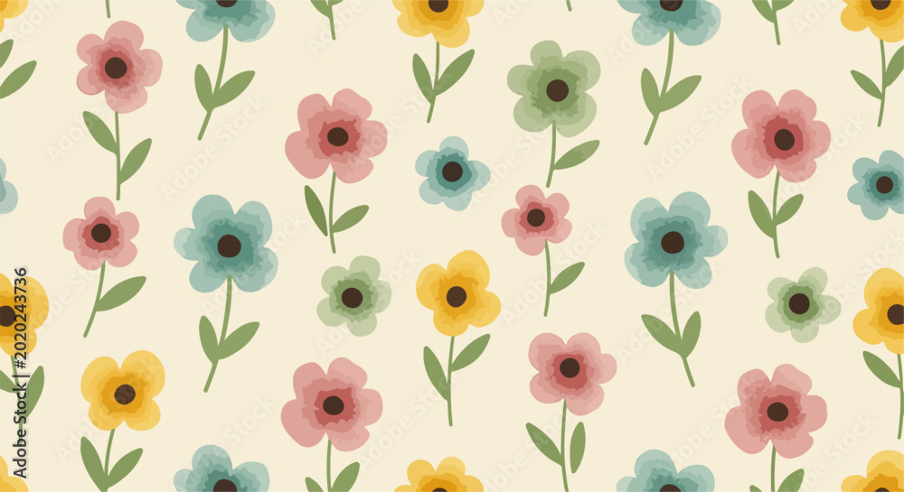 Εκτύπωση καμβά Soft floral wallpaper with calming colors and organic stems